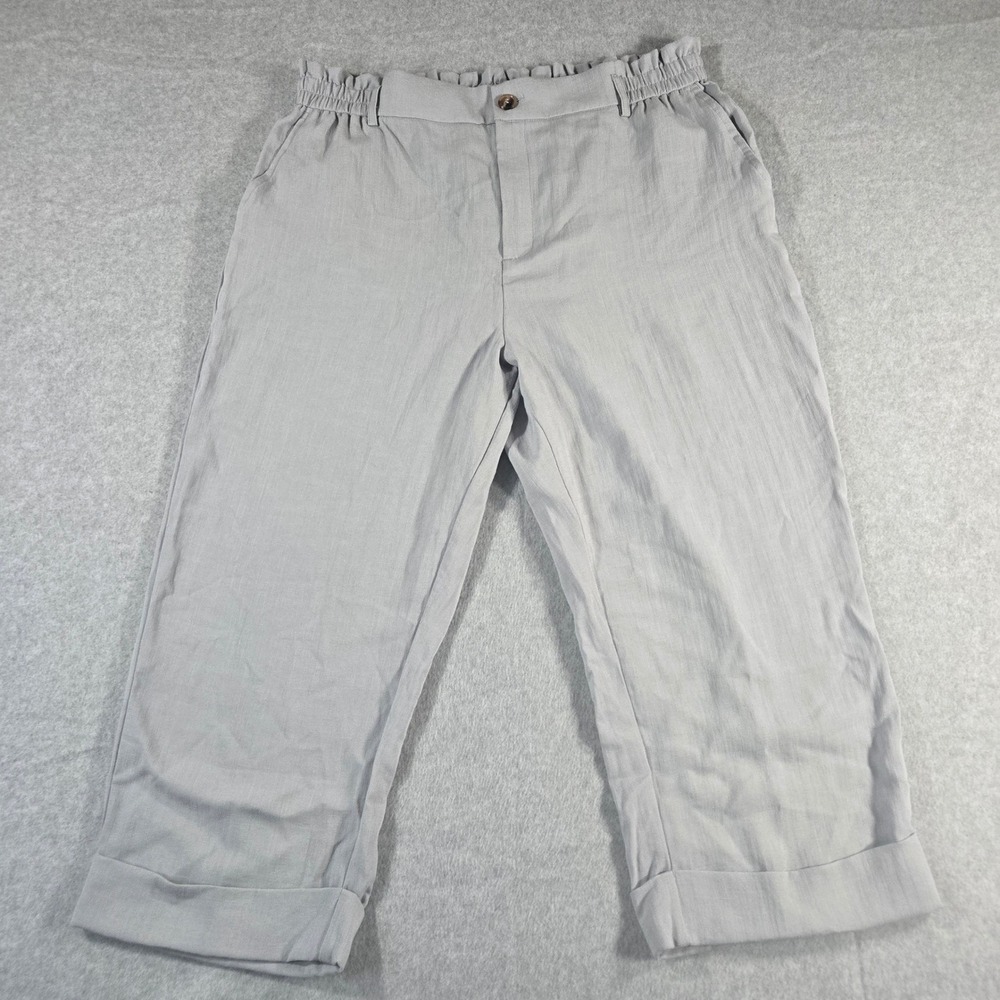 Halara Womens XL Gray High Waisted Cropped Paperbag Waist Pants Rayon Blend